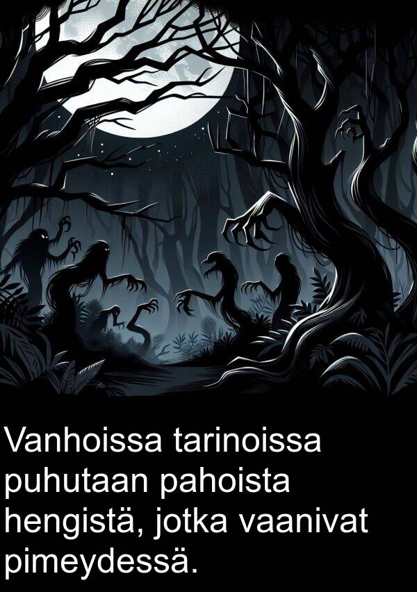 vaanivat: Vanhoissa tarinoissa puhutaan pahoista hengistä, jotka vaanivat pimeydessä.