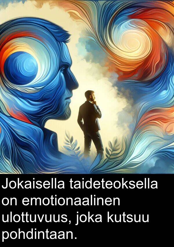 ulottuvuus: Jokaisella taideteoksella on emotionaalinen ulottuvuus, joka kutsuu pohdintaan.