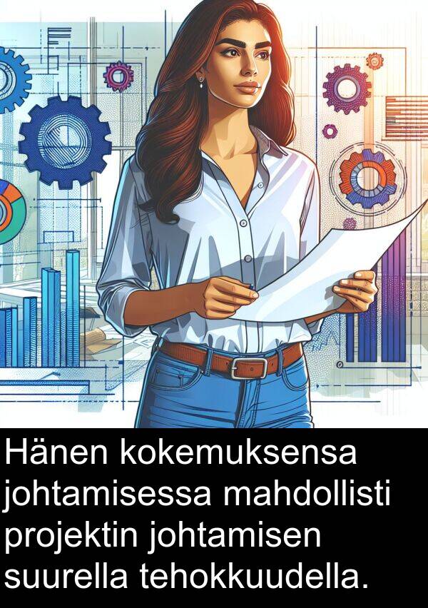 projektin: Hänen kokemuksensa johtamisessa mahdollisti projektin johtamisen suurella tehokkuudella.