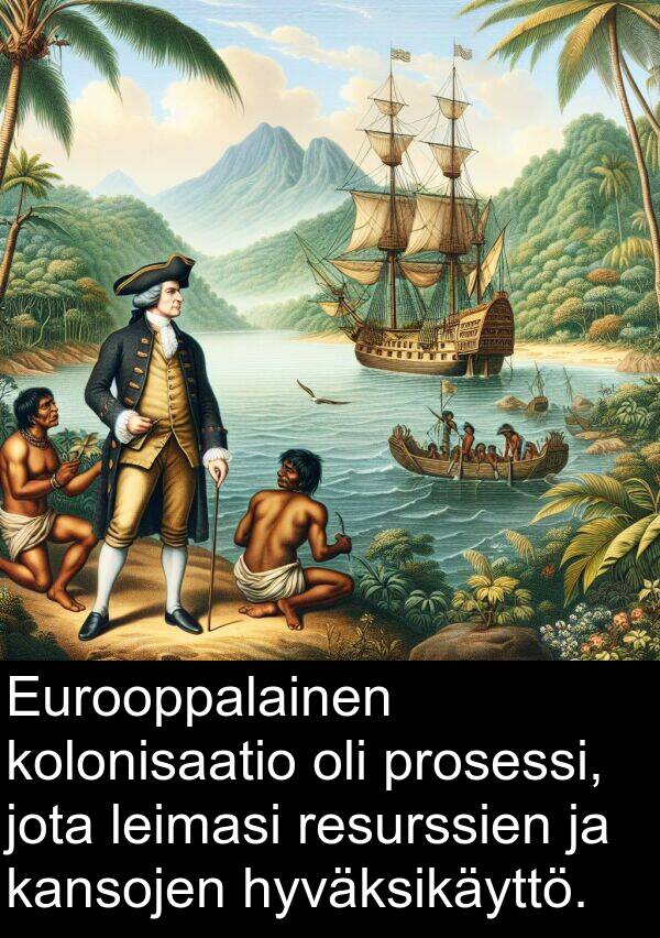 leimasi: Eurooppalainen kolonisaatio oli prosessi, jota leimasi resurssien ja kansojen hyväksikäyttö.