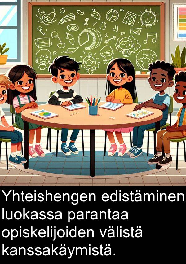 edistäminen: Yhteishengen edistäminen luokassa parantaa opiskelijoiden välistä kanssakäymistä.