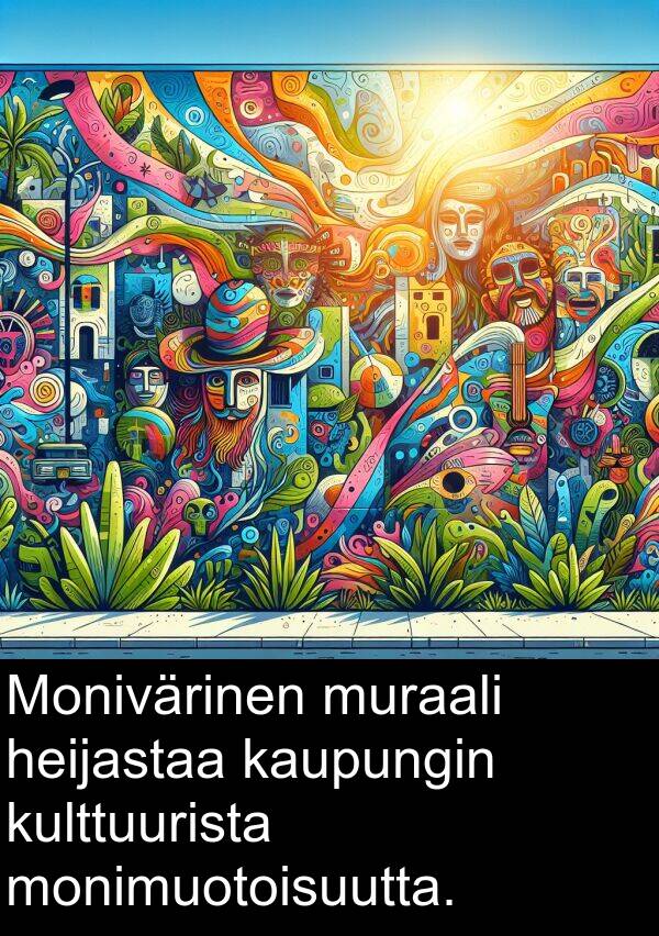 muraali: Monivärinen muraali heijastaa kaupungin kulttuurista monimuotoisuutta.