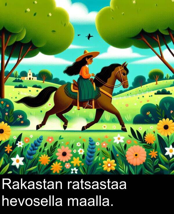 maalla: Rakastan ratsastaa hevosella maalla.