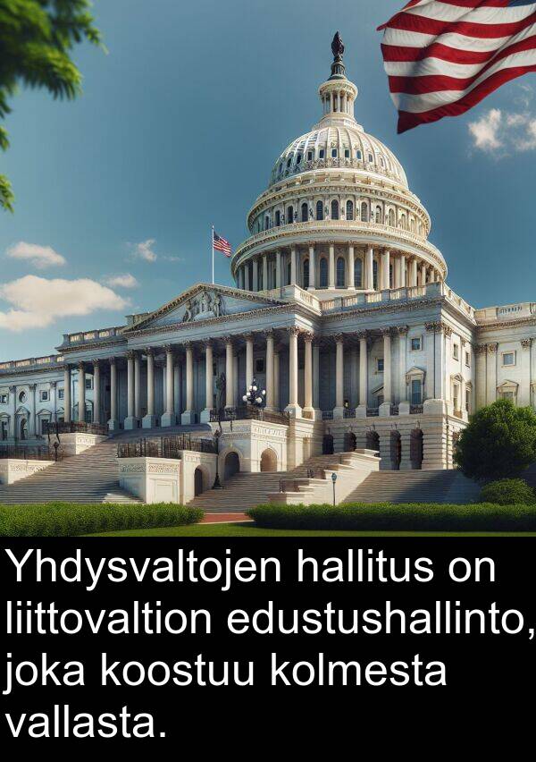 edustushallinto: Yhdysvaltojen hallitus on liittovaltion edustushallinto, joka koostuu kolmesta vallasta.