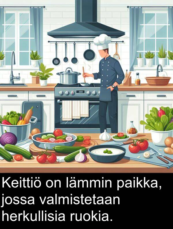 paikka: Keittiö on lämmin paikka, jossa valmistetaan herkullisia ruokia.