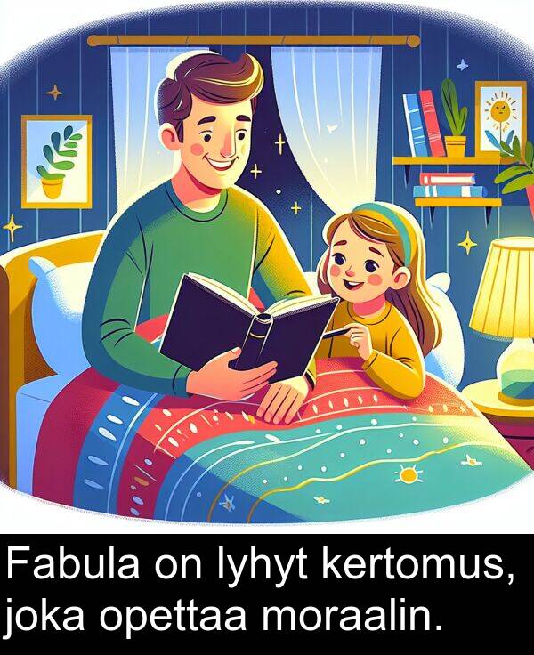 opettaa: Fabula on lyhyt kertomus, joka opettaa moraalin.