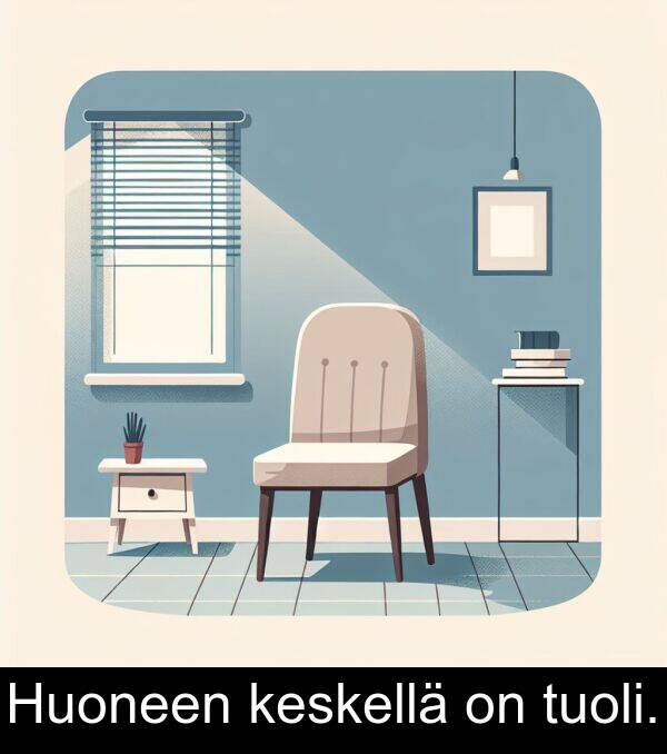 keskellä: Huoneen keskellä on tuoli.