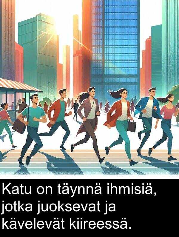 kiireessä: Katu on täynnä ihmisiä, jotka juoksevat ja kävelevät kiireessä.