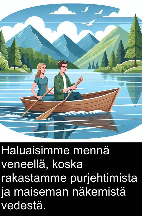 näkemistä: Haluaisimme mennä veneellä, koska rakastamme purjehtimista ja maiseman näkemistä vedestä.