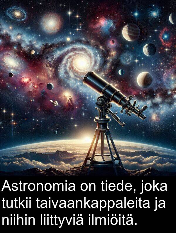 niihin: Astronomia on tiede, joka tutkii taivaankappaleita ja niihin liittyviä ilmiöitä.