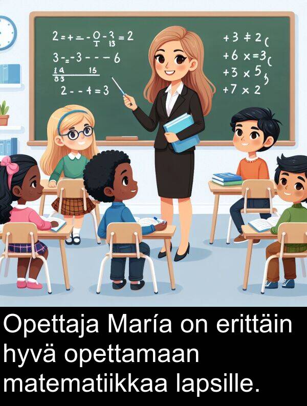 lapsille: Opettaja María on erittäin hyvä opettamaan matematiikkaa lapsille.