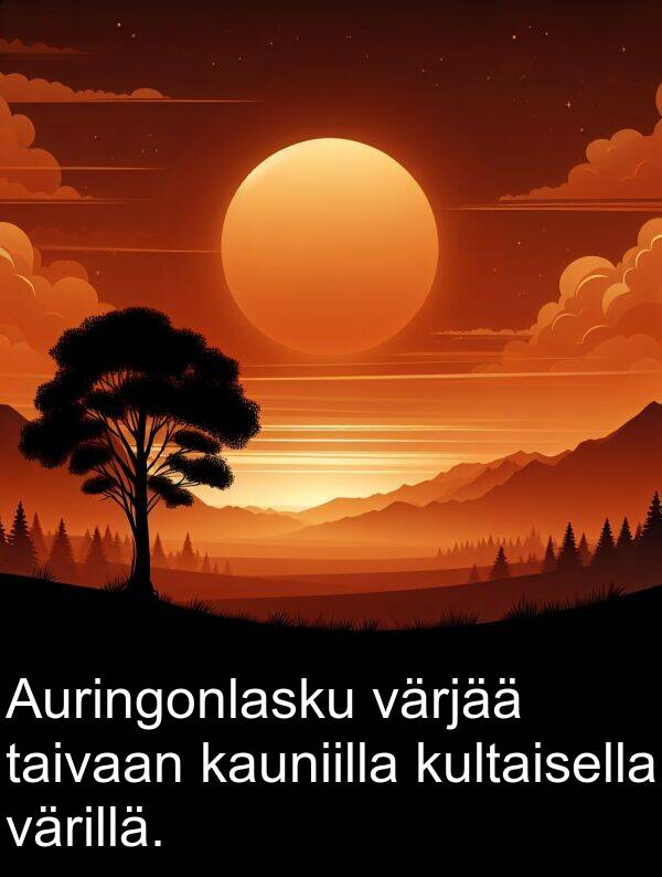 kauniilla: Auringonlasku värjää taivaan kauniilla kultaisella värillä.