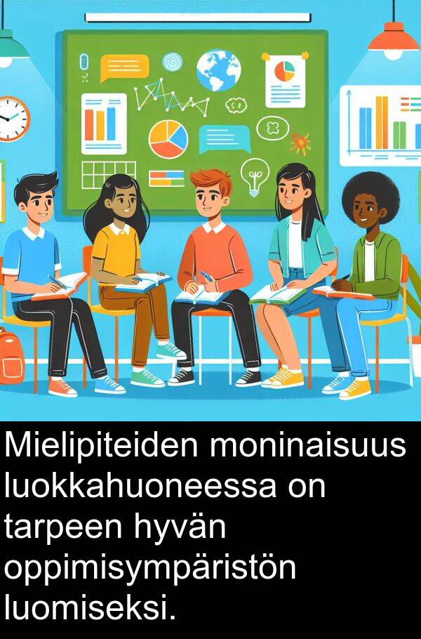 oppimisympäristön: Mielipiteiden moninaisuus luokkahuoneessa on tarpeen hyvän oppimisympäristön luomiseksi.