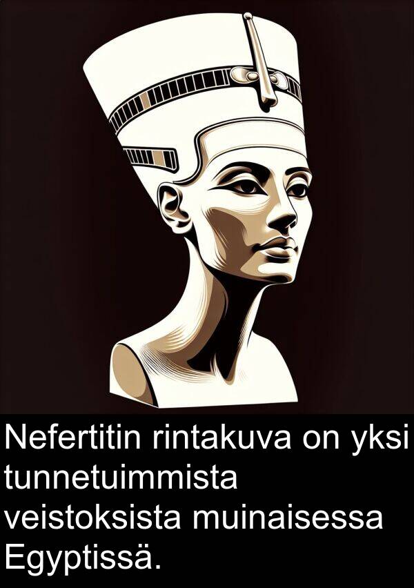 veistoksista: Nefertitin rintakuva on yksi tunnetuimmista veistoksista muinaisessa Egyptissä.