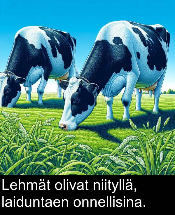 olivat: Lehmät olivat niityllä, laiduntaen onnellisina.