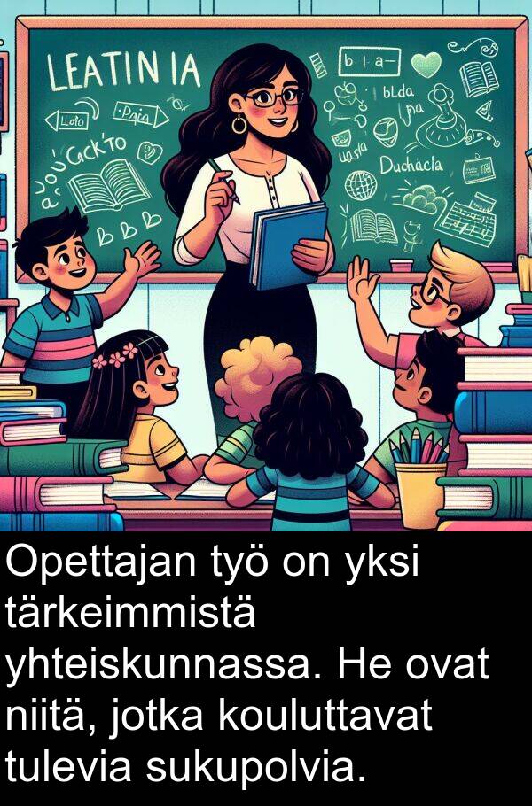 yhteiskunnassa: Opettajan työ on yksi tärkeimmistä yhteiskunnassa. He ovat niitä, jotka kouluttavat tulevia sukupolvia.