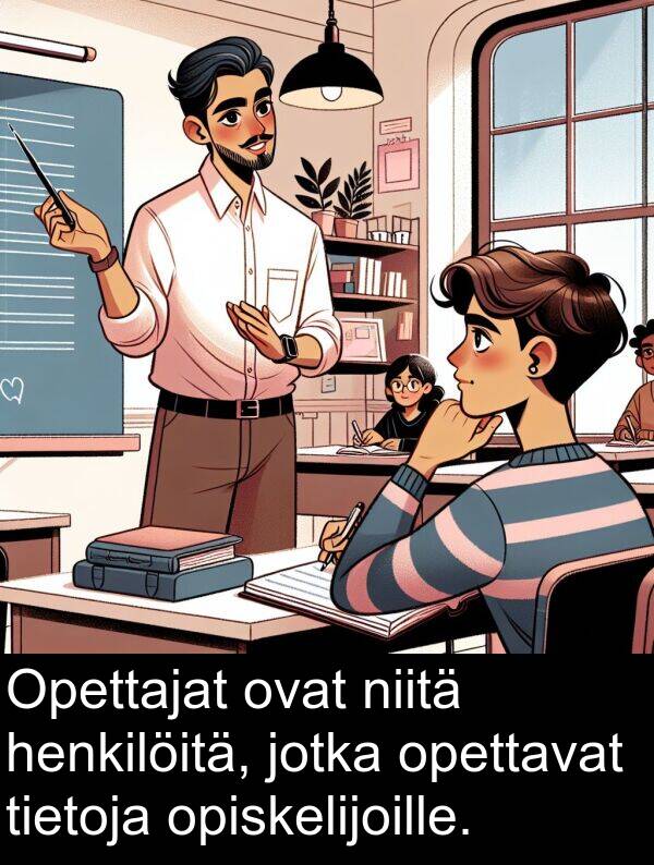 opiskelijoille: Opettajat ovat niitä henkilöitä, jotka opettavat tietoja opiskelijoille.