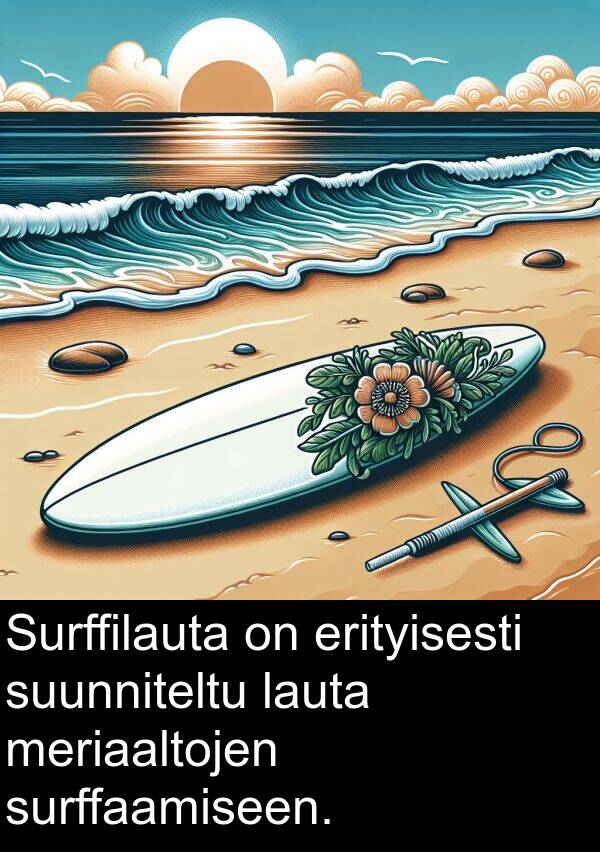 surffaamiseen: Surffilauta on erityisesti suunniteltu lauta meriaaltojen surffaamiseen.