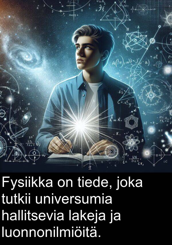 universumia: Fysiikka on tiede, joka tutkii universumia hallitsevia lakeja ja luonnonilmiöitä.