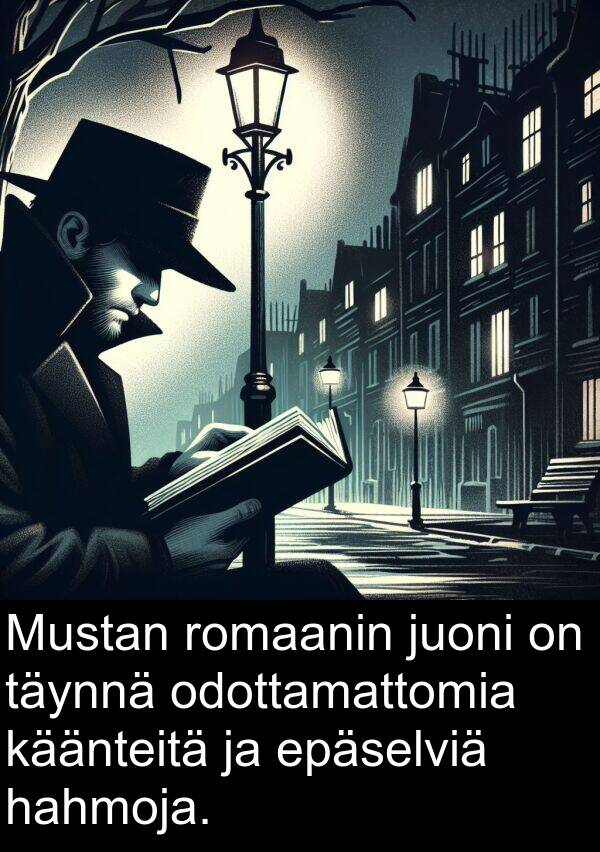 odottamattomia: Mustan romaanin juoni on täynnä odottamattomia käänteitä ja epäselviä hahmoja.