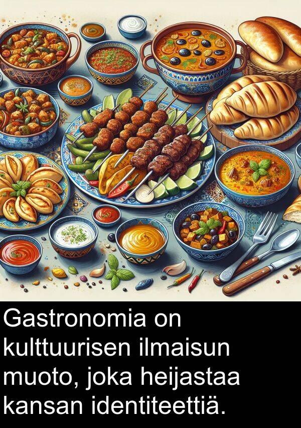 kulttuurisen: Gastronomia on kulttuurisen ilmaisun muoto, joka heijastaa kansan identiteettiä.