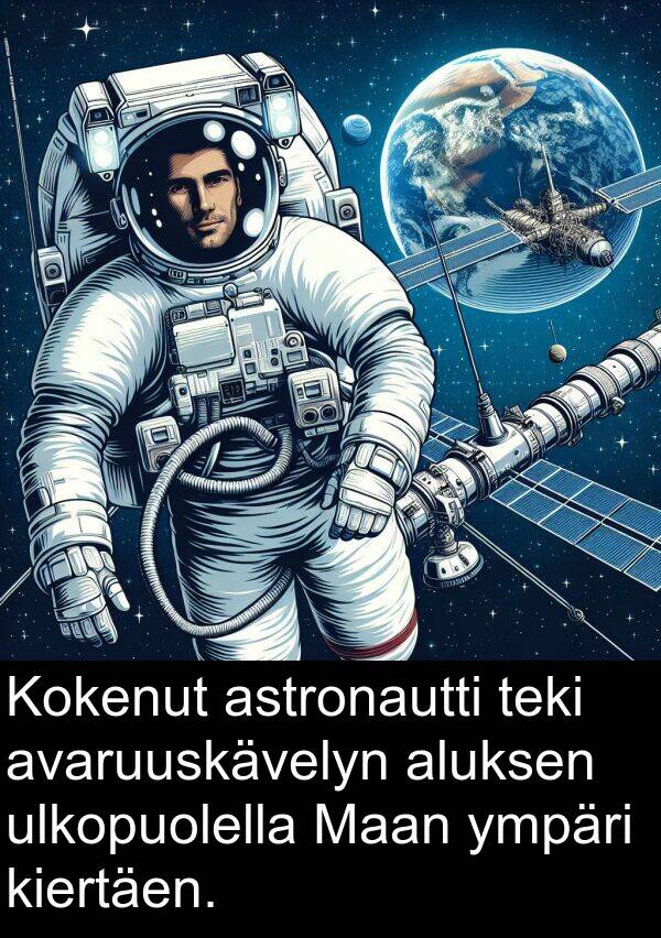 ulkopuolella: Kokenut astronautti teki avaruuskävelyn aluksen ulkopuolella Maan ympäri kiertäen.