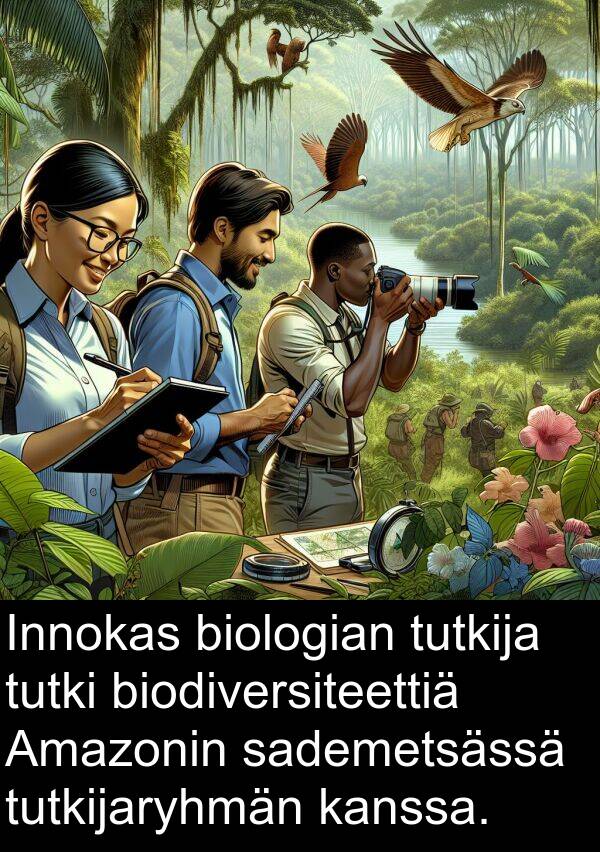 biologian: Innokas biologian tutkija tutki biodiversiteettiä Amazonin sademetsässä tutkijaryhmän kanssa.