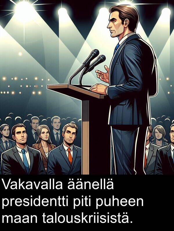 äänellä: Vakavalla äänellä presidentti piti puheen maan talouskriisistä.