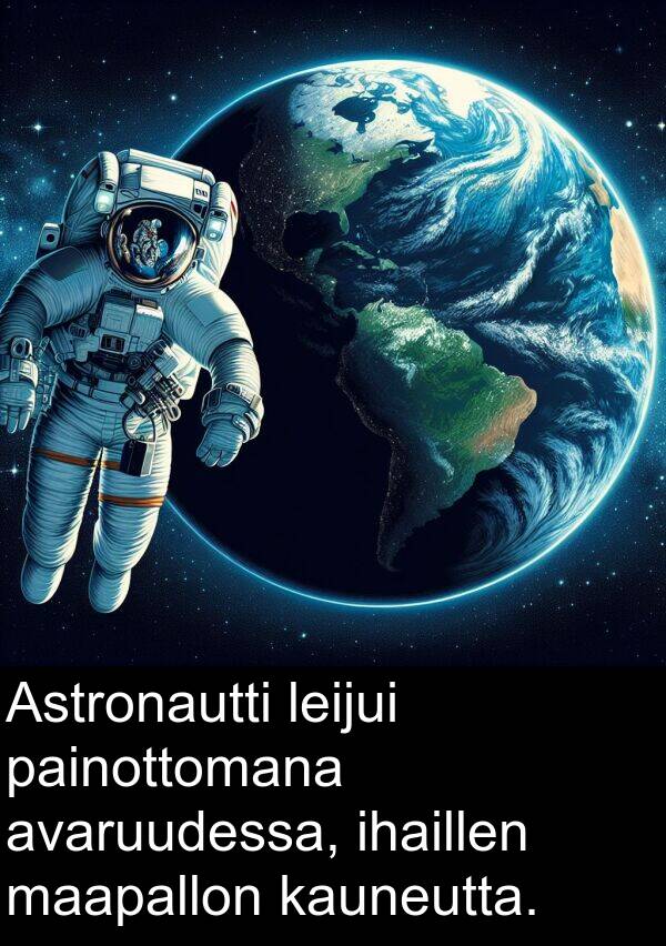 painottomana: Astronautti leijui painottomana avaruudessa, ihaillen maapallon kauneutta.