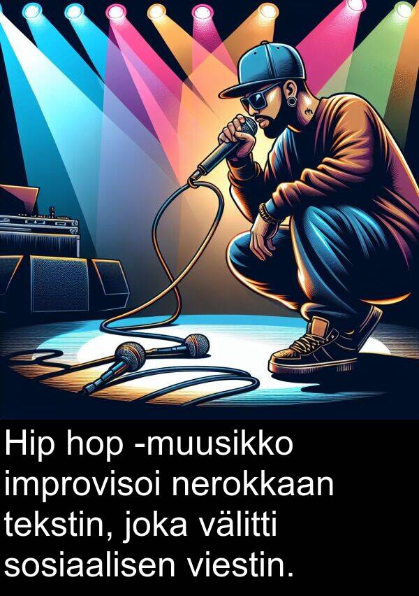 sosiaalisen: Hip hop -muusikko improvisoi nerokkaan tekstin, joka välitti sosiaalisen viestin.