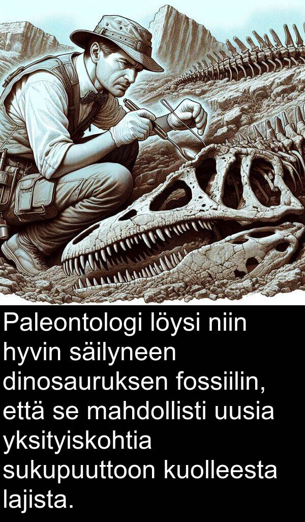 dinosauruksen: Paleontologi löysi niin hyvin säilyneen dinosauruksen fossiilin, että se mahdollisti uusia yksityiskohtia sukupuuttoon kuolleesta lajista.