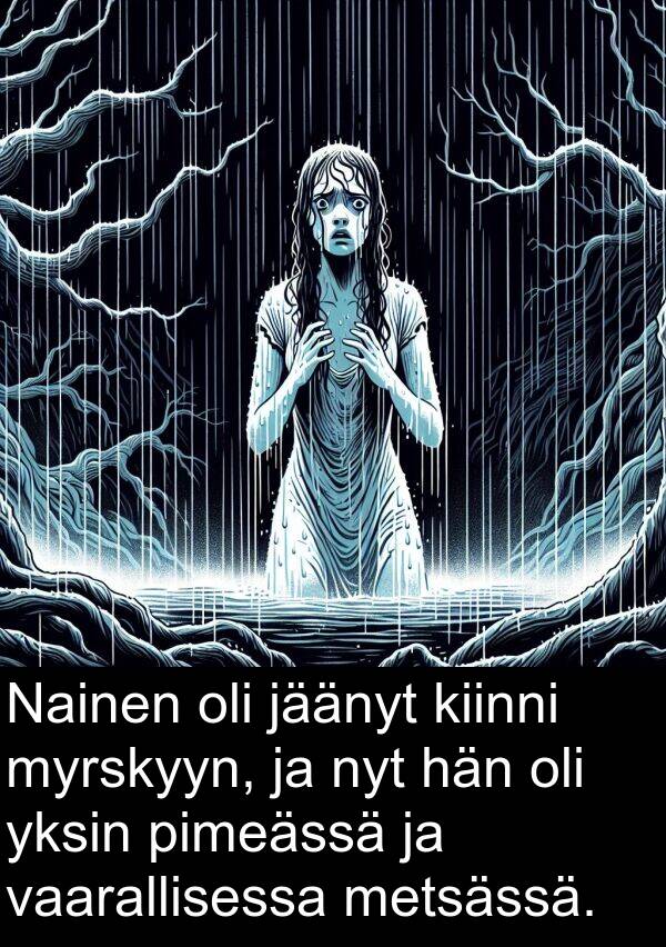 vaarallisessa: Nainen oli jäänyt kiinni myrskyyn, ja nyt hän oli yksin pimeässä ja vaarallisessa metsässä.