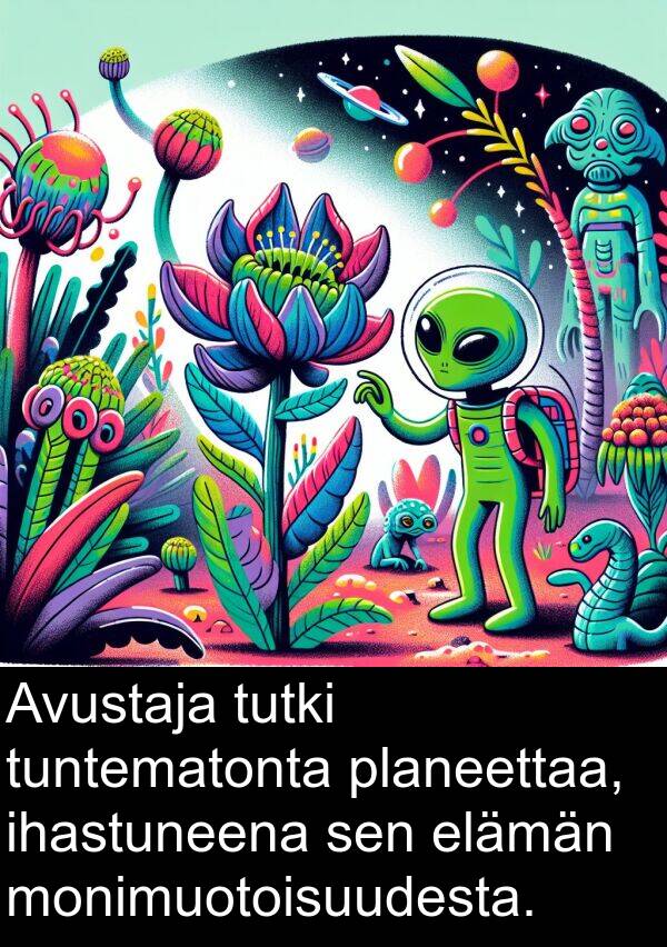 elämän: Avustaja tutki tuntematonta planeettaa, ihastuneena sen elämän monimuotoisuudesta.