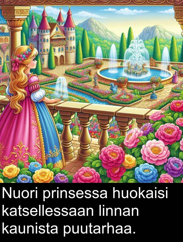 prinsessa: Nuori prinsessa huokaisi katsellessaan linnan kaunista puutarhaa.