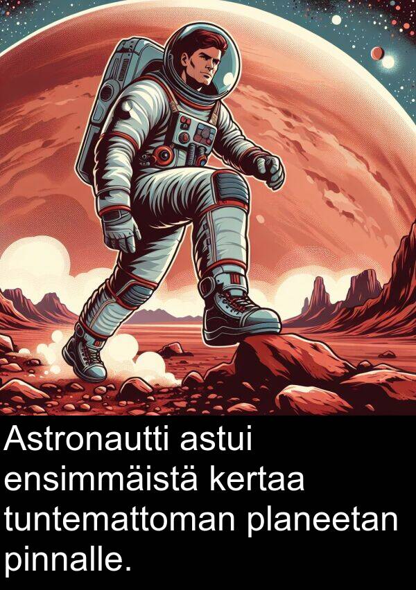 planeetan: Astronautti astui ensimmäistä kertaa tuntemattoman planeetan pinnalle.