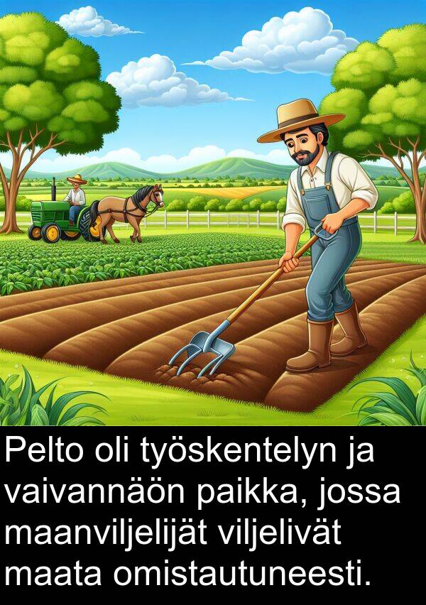 paikka: Pelto oli työskentelyn ja vaivannäön paikka, jossa maanviljelijät viljelivät maata omistautuneesti.