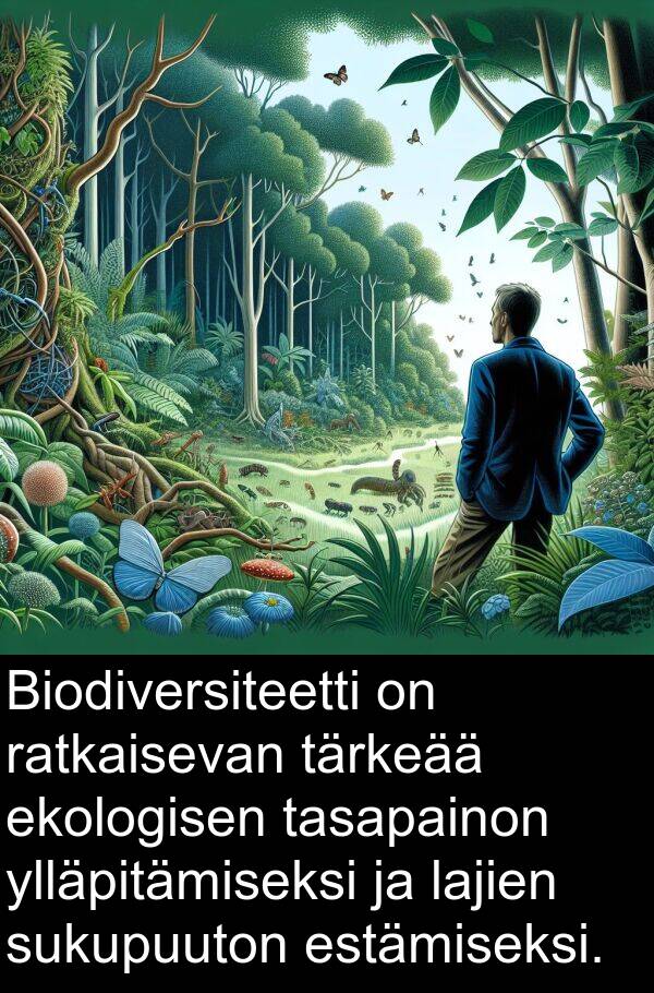 sukupuuton: Biodiversiteetti on ratkaisevan tärkeää ekologisen tasapainon ylläpitämiseksi ja lajien sukupuuton estämiseksi.