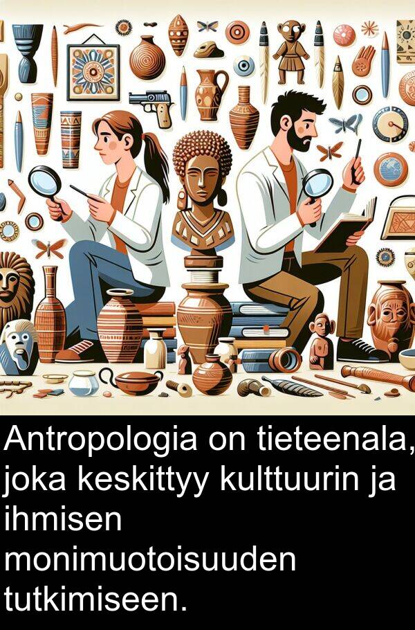 kulttuurin: Antropologia on tieteenala, joka keskittyy kulttuurin ja ihmisen monimuotoisuuden tutkimiseen.