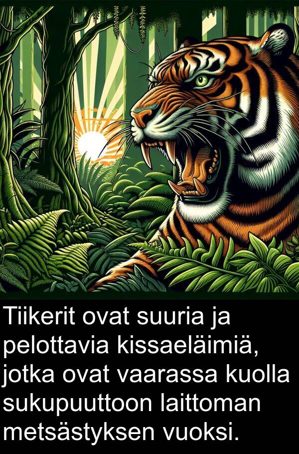 vaarassa: Tiikerit ovat suuria ja pelottavia kissaeläimiä, jotka ovat vaarassa kuolla sukupuuttoon laittoman metsästyksen vuoksi.