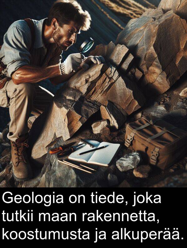 maan: Geologia on tiede, joka tutkii maan rakennetta, koostumusta ja alkuperää.