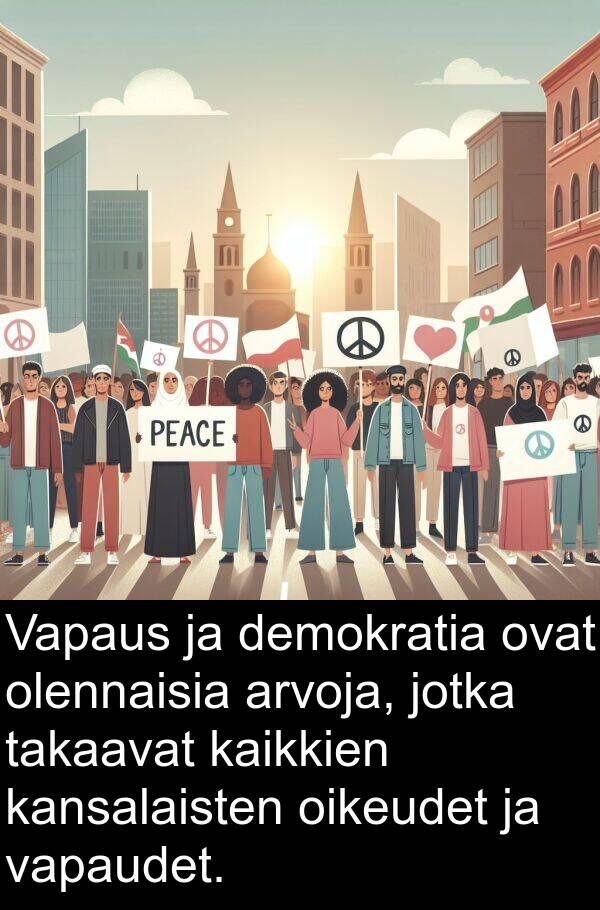 oikeudet: Vapaus ja demokratia ovat olennaisia arvoja, jotka takaavat kaikkien kansalaisten oikeudet ja vapaudet.