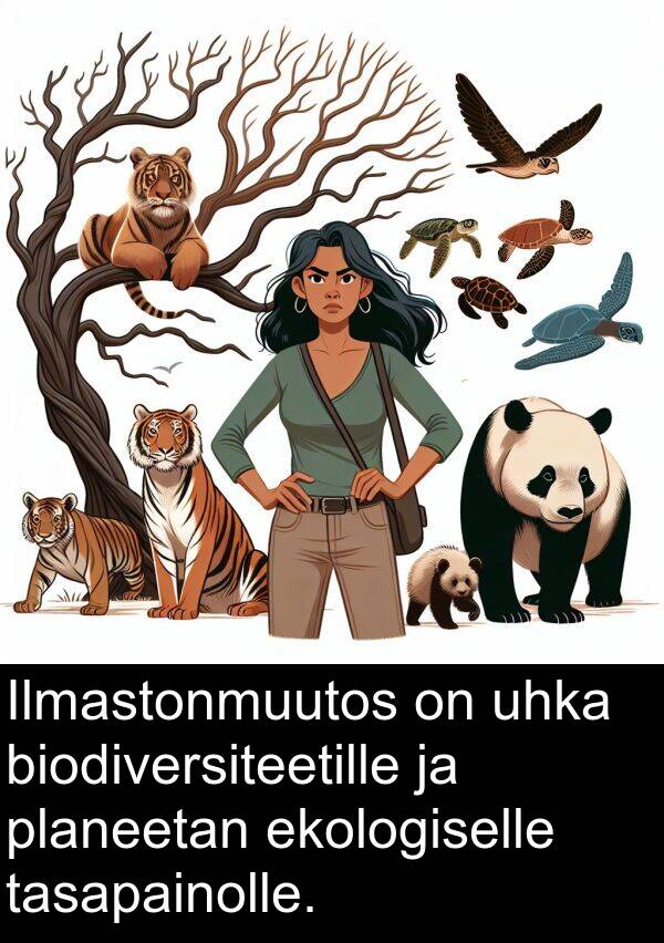 biodiversiteetille: Ilmastonmuutos on uhka biodiversiteetille ja planeetan ekologiselle tasapainolle.