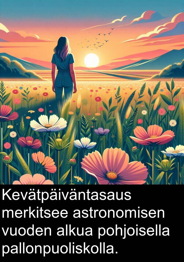 pohjoisella: Kevätpäiväntasaus merkitsee astronomisen vuoden alkua pohjoisella pallonpuoliskolla.