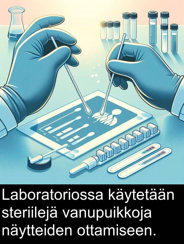 näytteiden: Laboratoriossa käytetään steriilejä vanupuikkoja näytteiden ottamiseen.