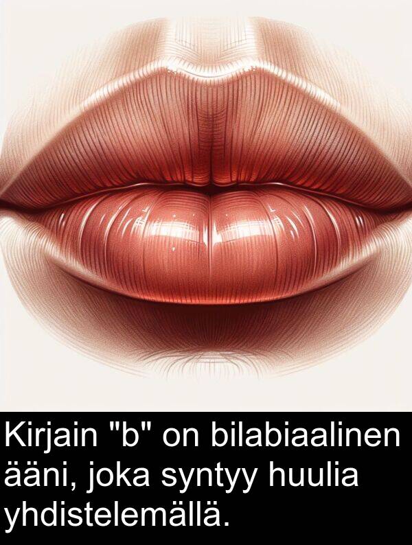 bilabiaalinen: Kirjain "b" on bilabiaalinen ääni, joka syntyy huulia yhdistelemällä.