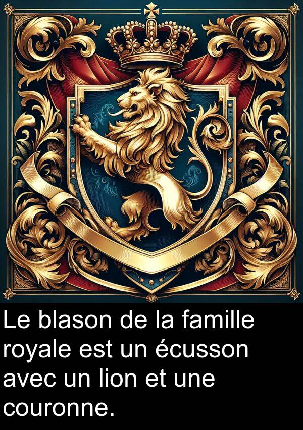 famille: Le blason de la famille royale est un écusson avec un lion et une couronne.