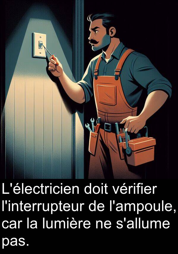 vérifier: L'électricien doit vérifier l'interrupteur de l'ampoule, car la lumière ne s'allume pas.