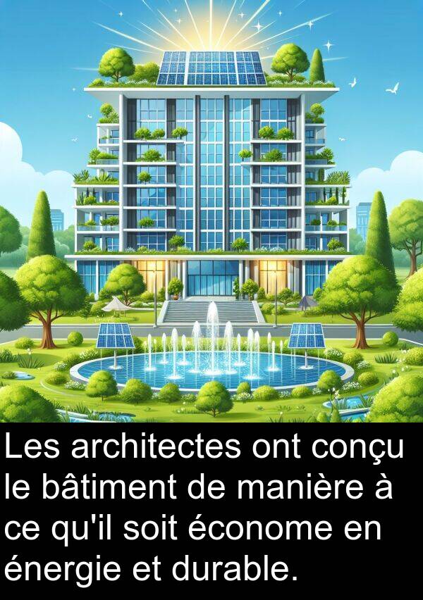 soit: Les architectes ont conçu le bâtiment de manière à ce qu'il soit économe en énergie et durable.