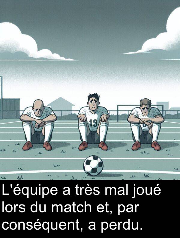 par: L'équipe a très mal joué lors du match et, par conséquent, a perdu.