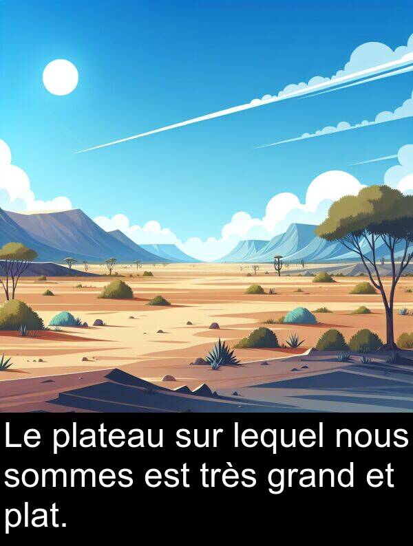 lequel: Le plateau sur lequel nous sommes est très grand et plat.